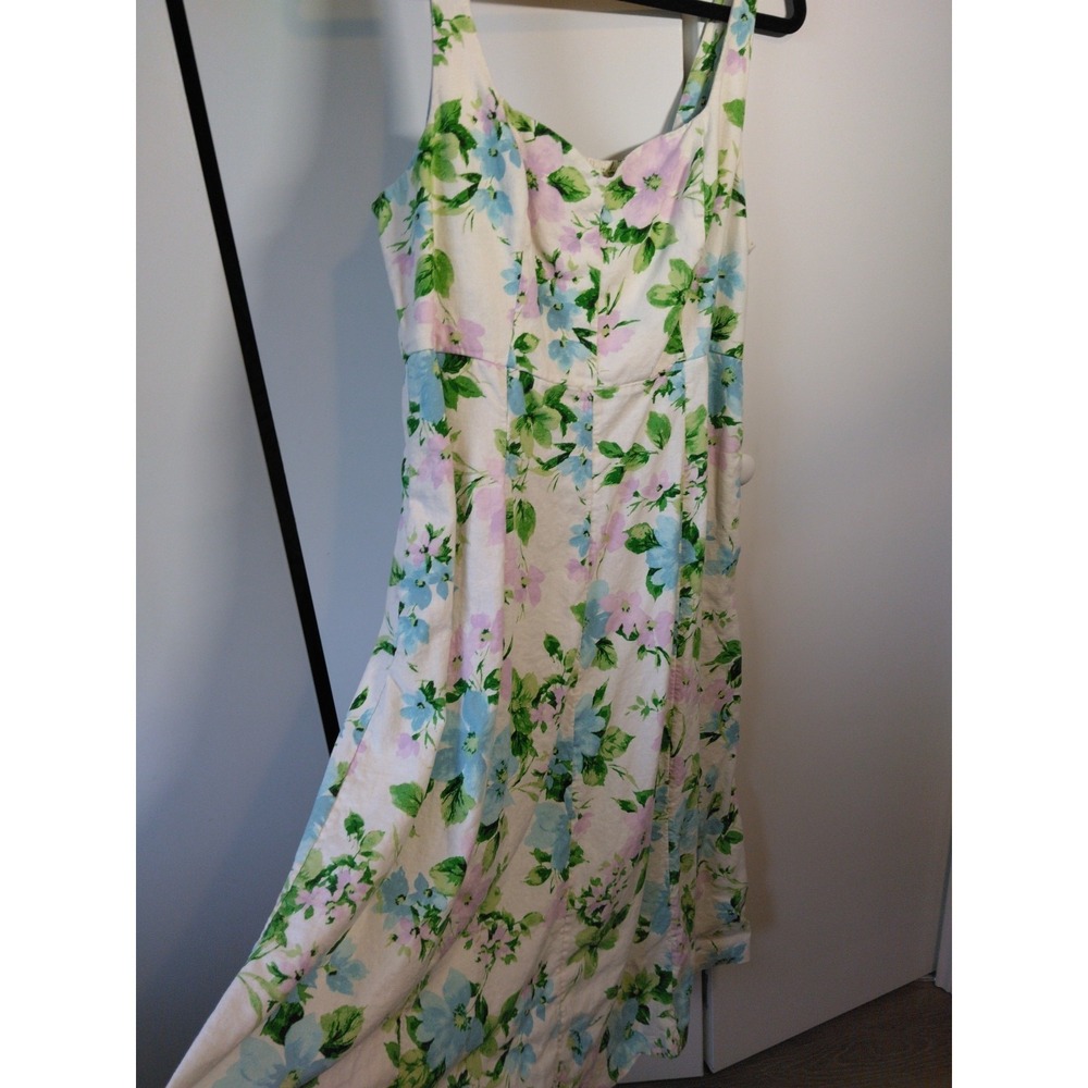 Old Navy Linen Blend Floral Fit And Flare Midi Dress Size XL Cottage Resort